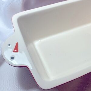 Hallmark Red & Ivory Christmas Bread 7”x4”Mini Loaf Pan w/ Snowman Handles New